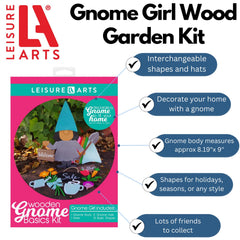 Leisure Arts Basics Girl Gnome Wood Craft Kit with Interchangeable Hats