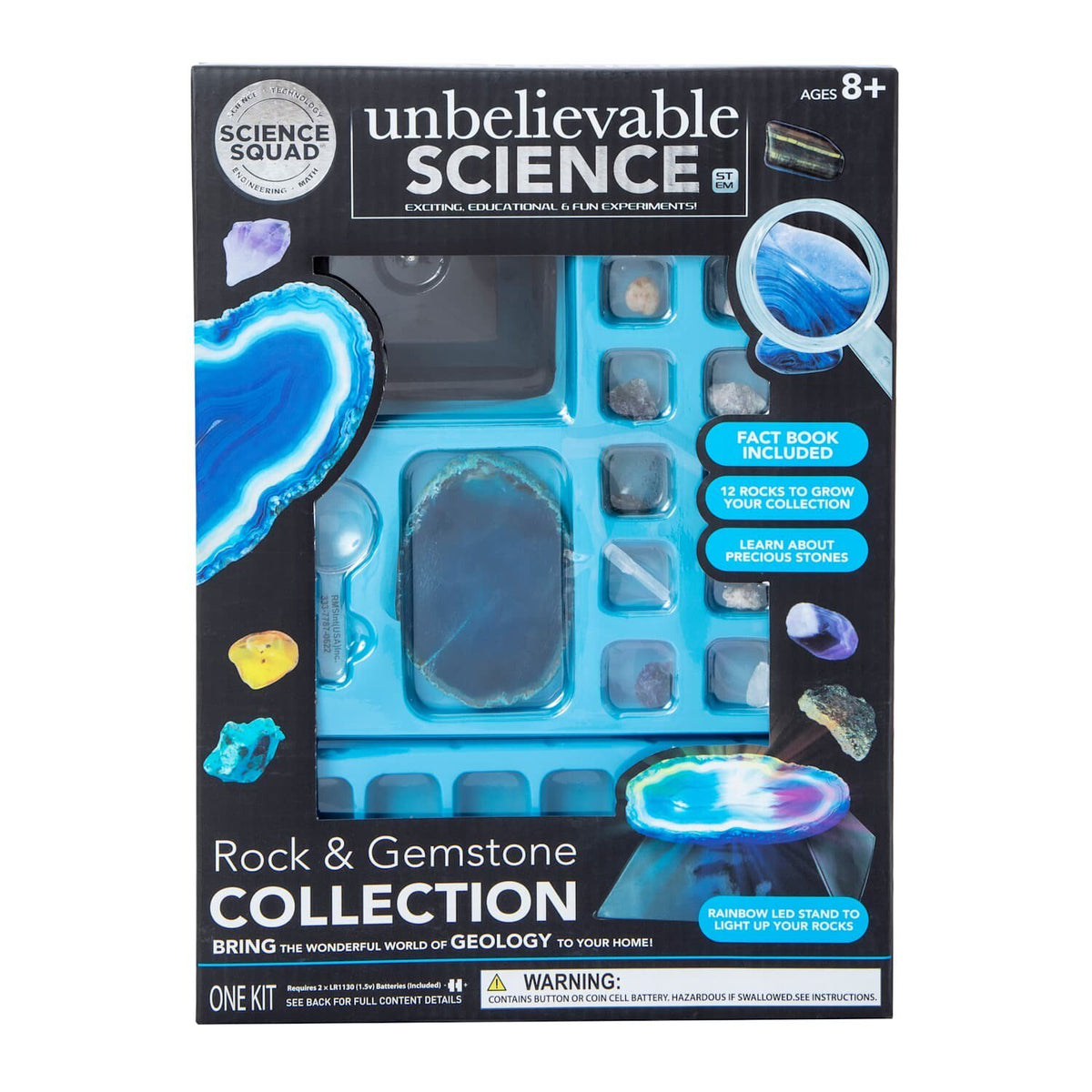 Unbelievable Science Rock & Gemstone Collection with LED Stand