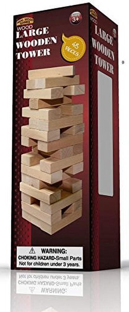 Real Wood Games 48-Piece Large Wooden Tower Stacking Game