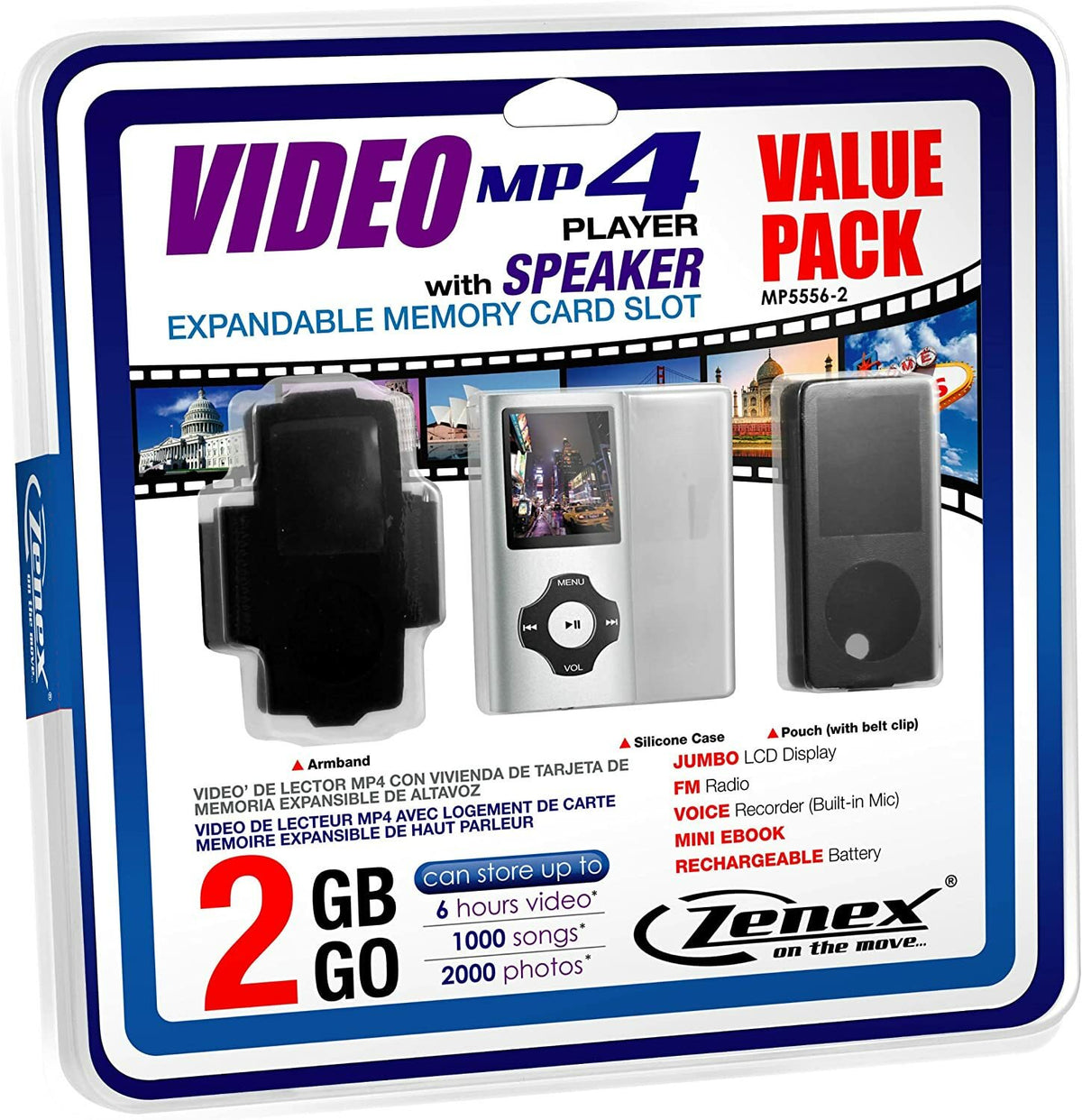 Zenex MP5556-2 Portable MP4 Player 2GB with FM Radio – Silver