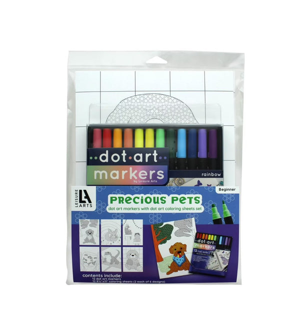 Leisure Arts Dot Art Pets Coloring Sheets with Marker Set