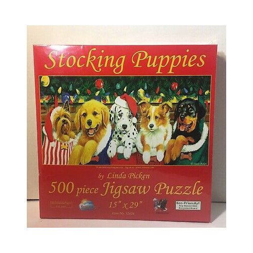 SunsOut Stocking Puppies by Linda Picken 500-Piece Jigsaw Puzzle