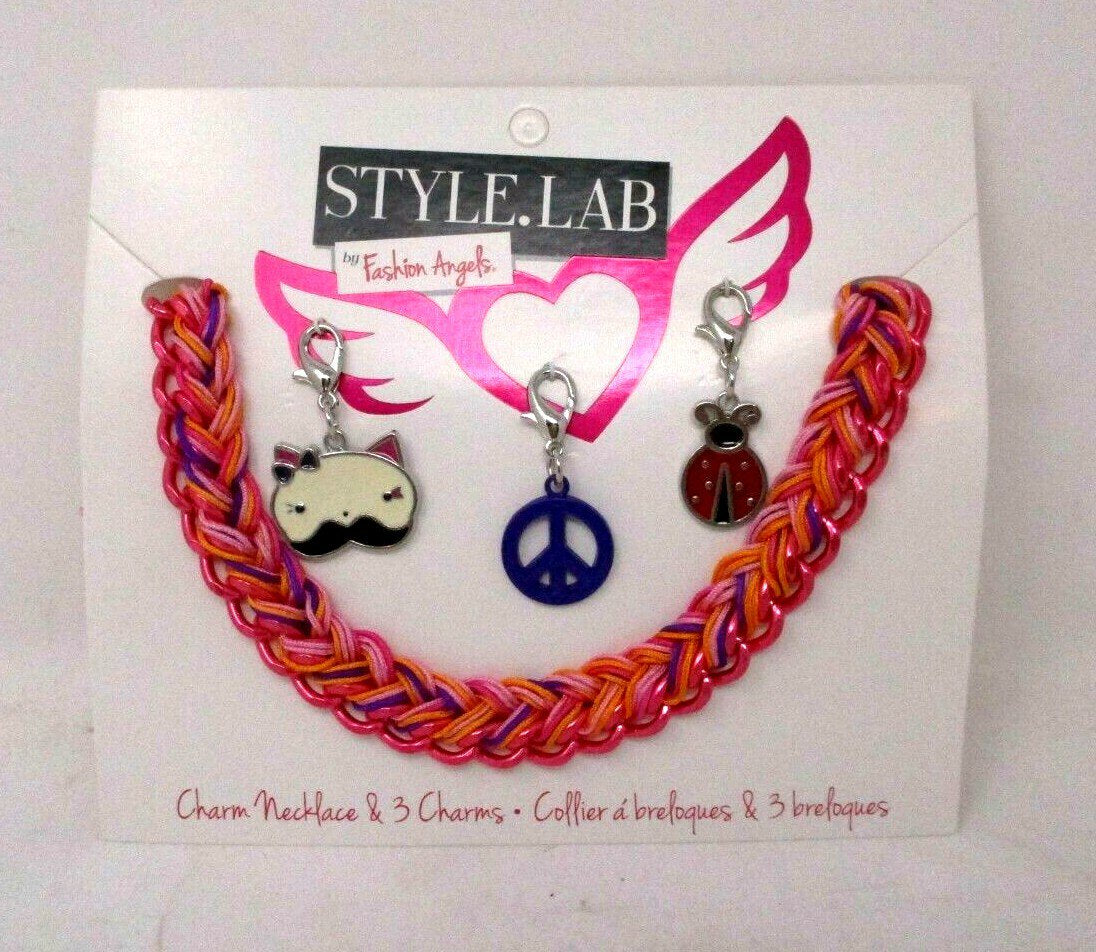 Fashion Angels Style Lab Pink Charm Necklace with Cat & Ladybug Charms
