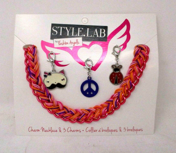 Fashion Angels Style Lab Pink Charm Necklace with Cat & Ladybug Charms