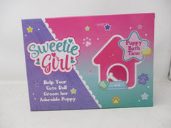 Sweetie Girl Brunette Doll Puppy Bath Time Playset