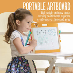 Toy Chest Kids Wooden Tabletop Easel with Whiteboard & Chalkboard
