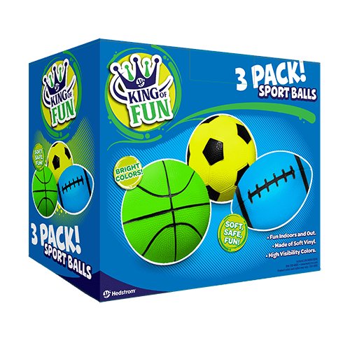 King of Fun Neon Sport 3-Pack | Basketball, Football & Soccer Ball