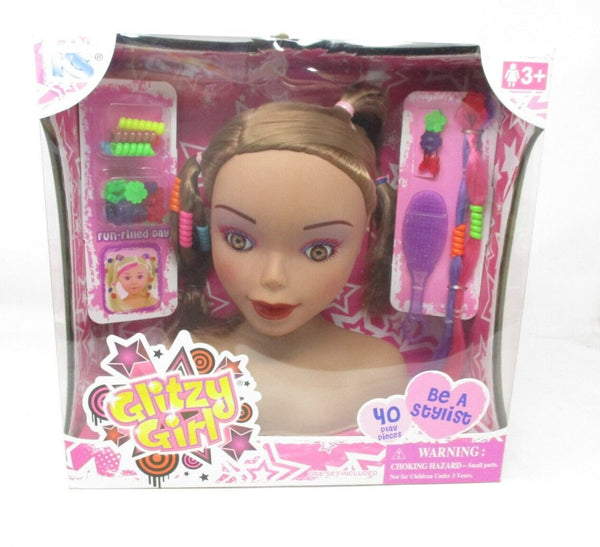 KS Toys Glitzy Girl Large Brunette Styling Head – 40 Piece Set