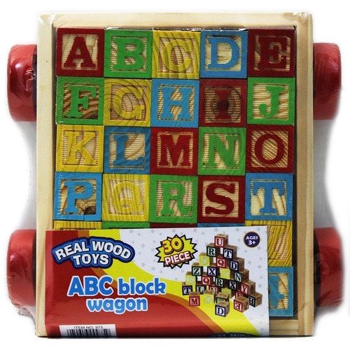 Real Wood Toys ABC Stack N' Build Wagon Blocks – 30 Pieces