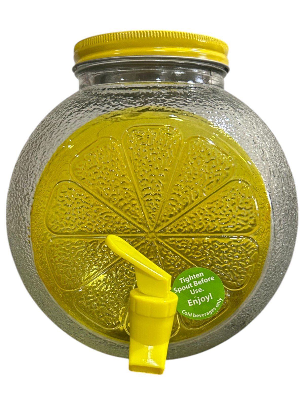 Circle Glass 1 Gallon Lemon Glass Drink Dispenser with Spigot