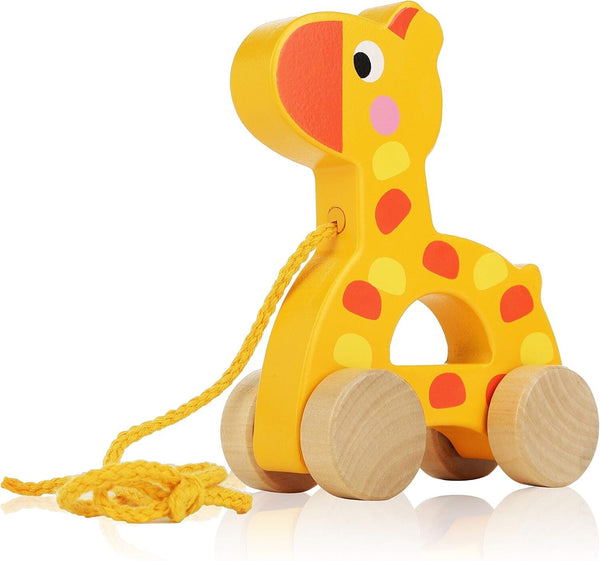 Toy Chest Giraffe Wooden Pull Toy – Classic Solid Wood Toddler Toy