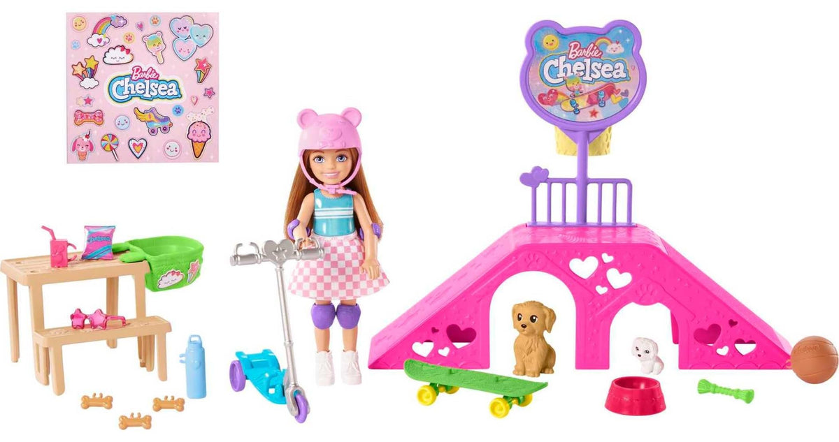 Barbie Chelsea Skate Park Playset with Puppies & 15+ Accessories