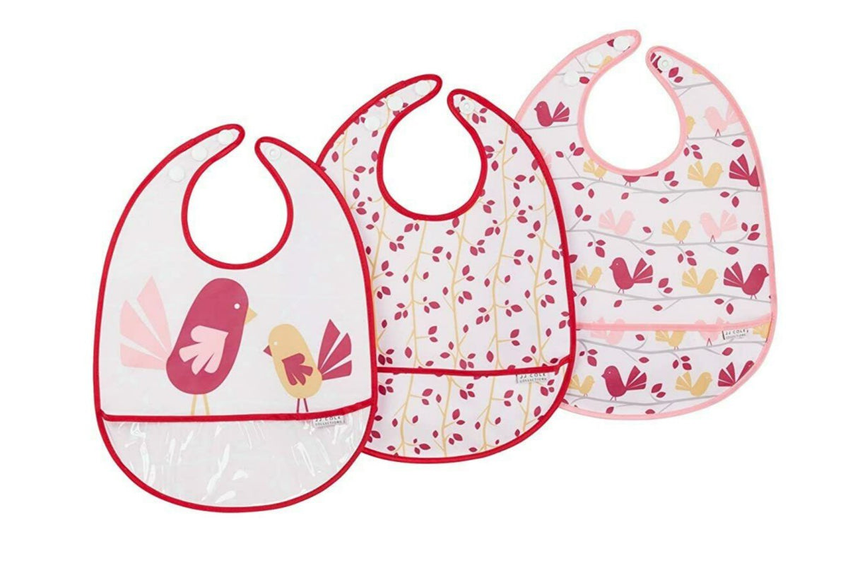 JJ Cole Pink Chickadee 3-Pack Baby Bib Set