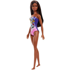 Barbie Beach Doll – Purple Butterfly Swimsuit & Straight Black Hair
