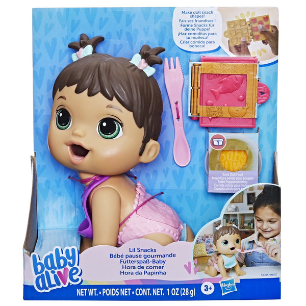 Baby Alive Lil Snacks Doll with Brown Hair, Eats and "Poops"