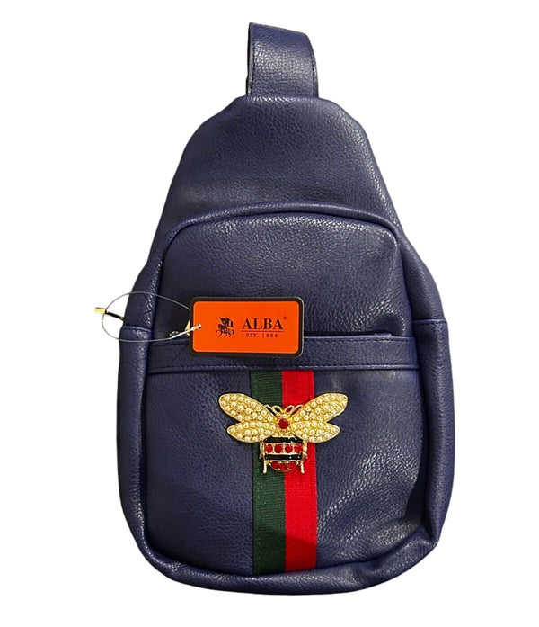 Alba Queen Bee Stripe Sling Backpack – Navy Blue
