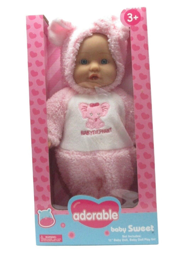Adorable 13" Baby Doll – Pink Elephant Outfit, Ages 3+