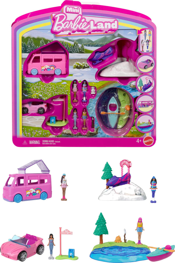 Barbie Mini BarbieLand 4-Pack Color-Change Dolls & Vehicles