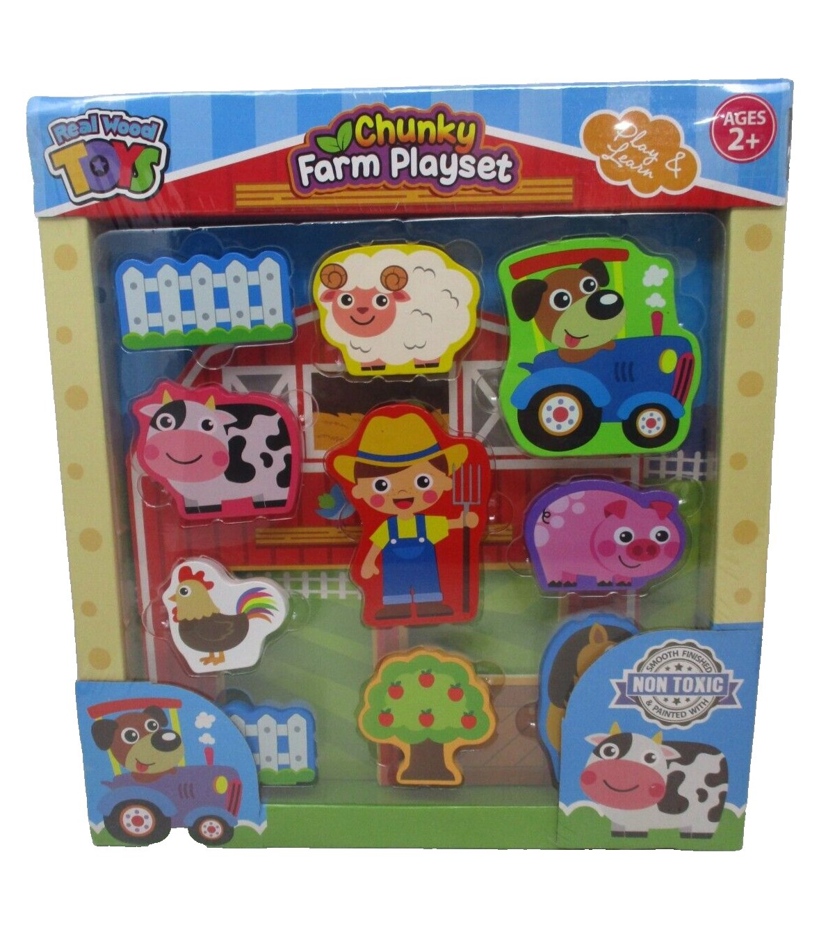 Real Wood Toys Chunky Farm Playset – 11-Piece Wooden Toy Set