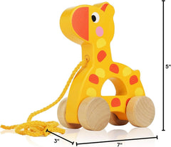 Toy Chest Giraffe Wooden Pull Toy – Classic Solid Wood Toddler Toy