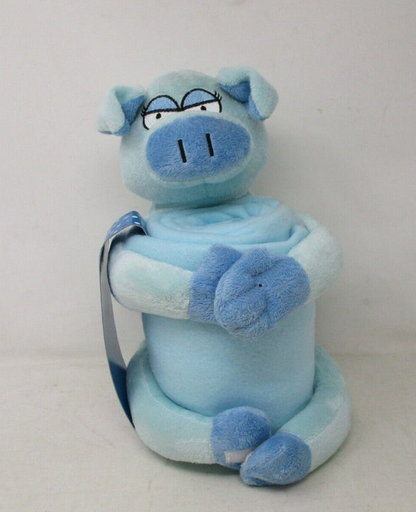 Northpointe Huggable Blue Pig Plush with Sound & Fleece Throw Blanket