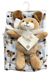 Stylish Baby Soft Blue Blanket & Plush Dog Gift Set