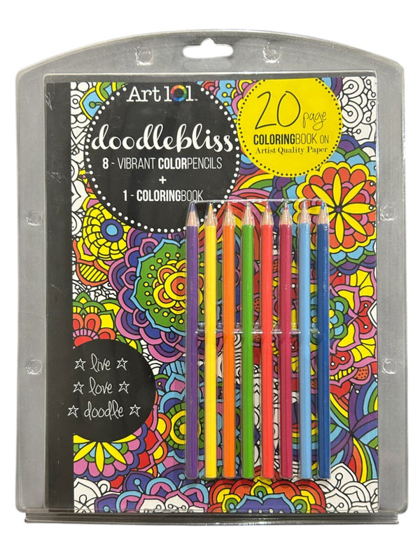 Art 101 Doodlebliss Coloring Book & 8 Pencil Set