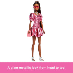 Barbie Deluxe Style Doll – Metallic Coral Pink Bubble Hem Dress