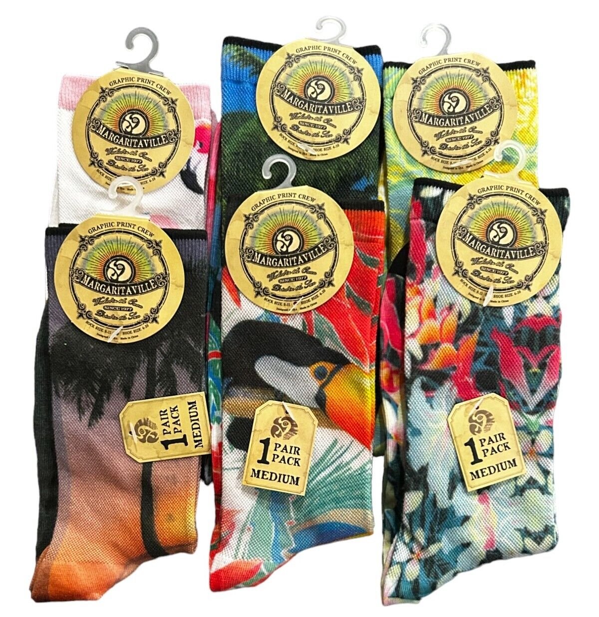 Margaritaville Graphic Print Crew Socks – 6-Pack for Women
