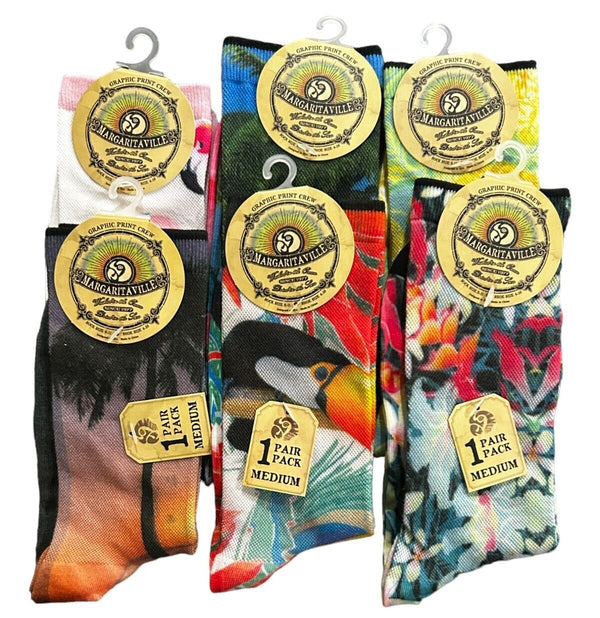 Margaritaville Graphic Print Crew Socks – 6-Pack for Women