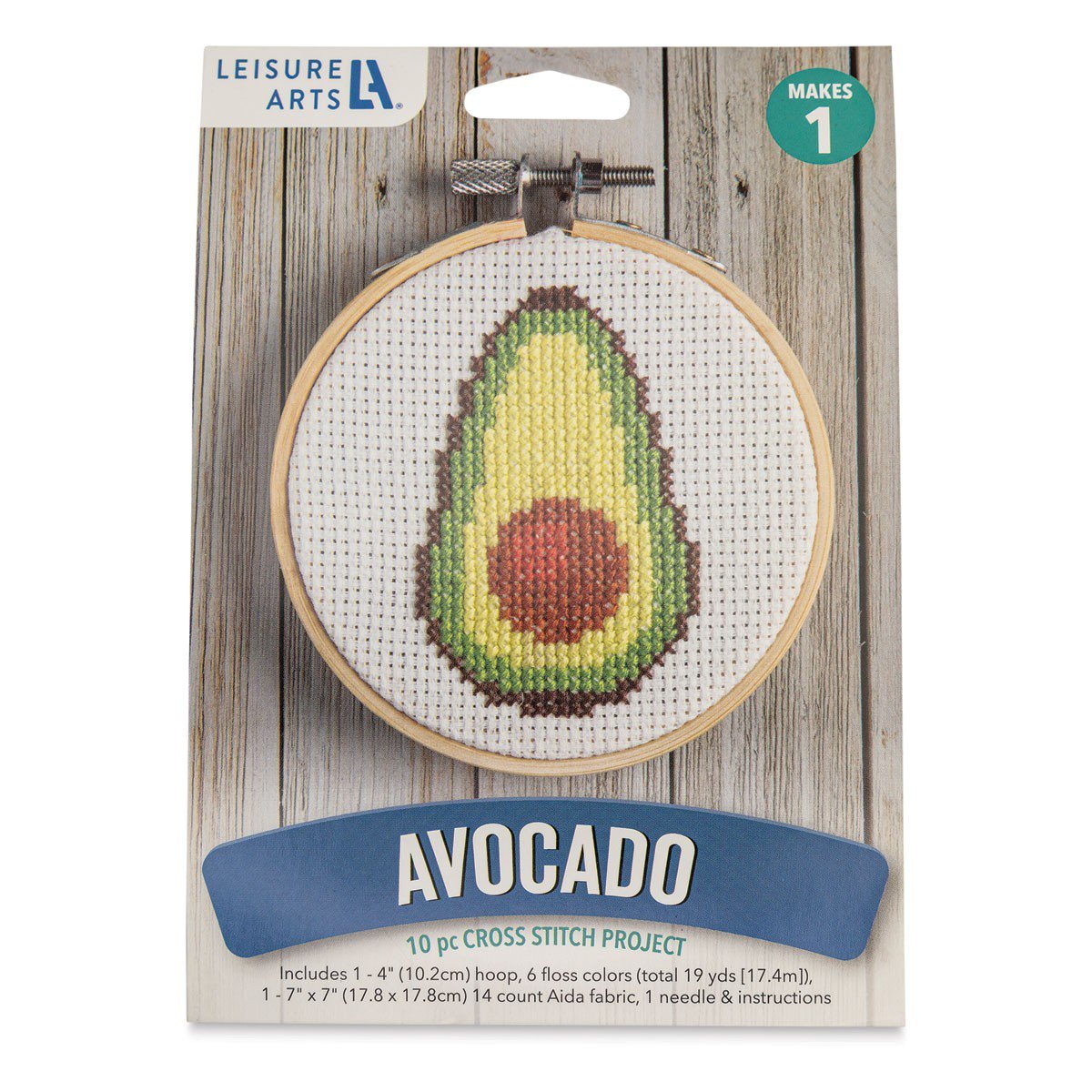 Leisure Arts Avocado Cross Stitch Kit – 4" Beginner-Friendly Set
