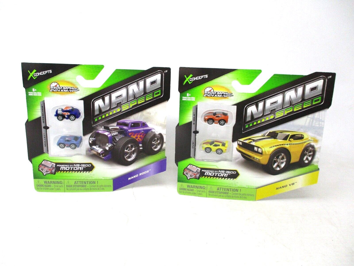 Nano Speed Nano V8 Die-Cast Cars – DV8, 8 Mile, Mullet & Wrencher (2 Sets)