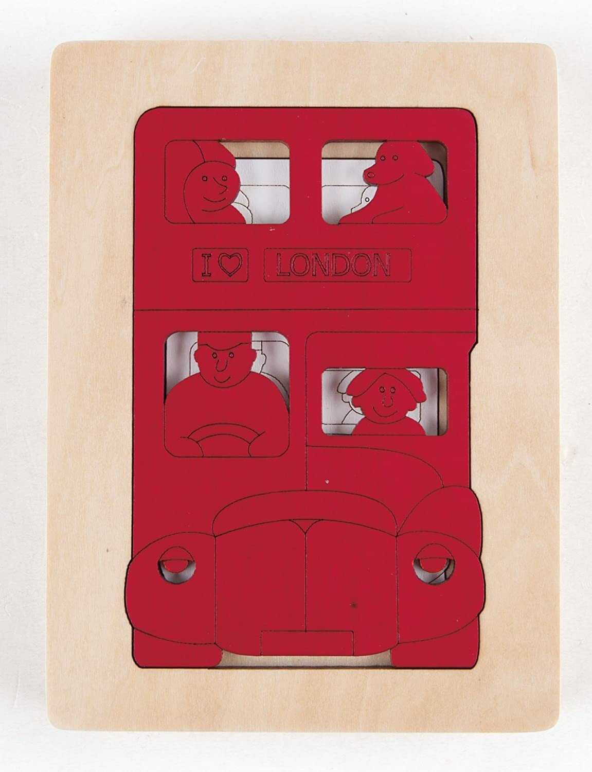 Hape Five Buses Red Layered Wooden Puzzle for Toddlers