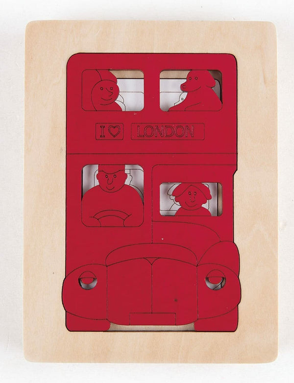 Hape Five Buses Red Layered Wooden Puzzle for Toddlers