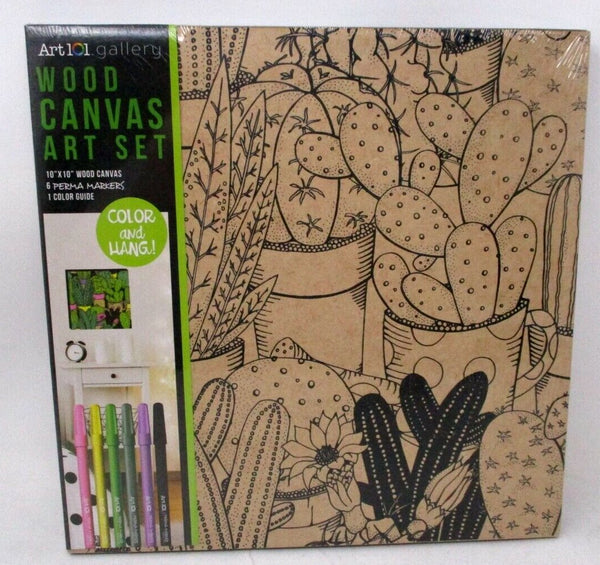 Art 101 Cactus Wood Canvas Art Set with Perma Markers
