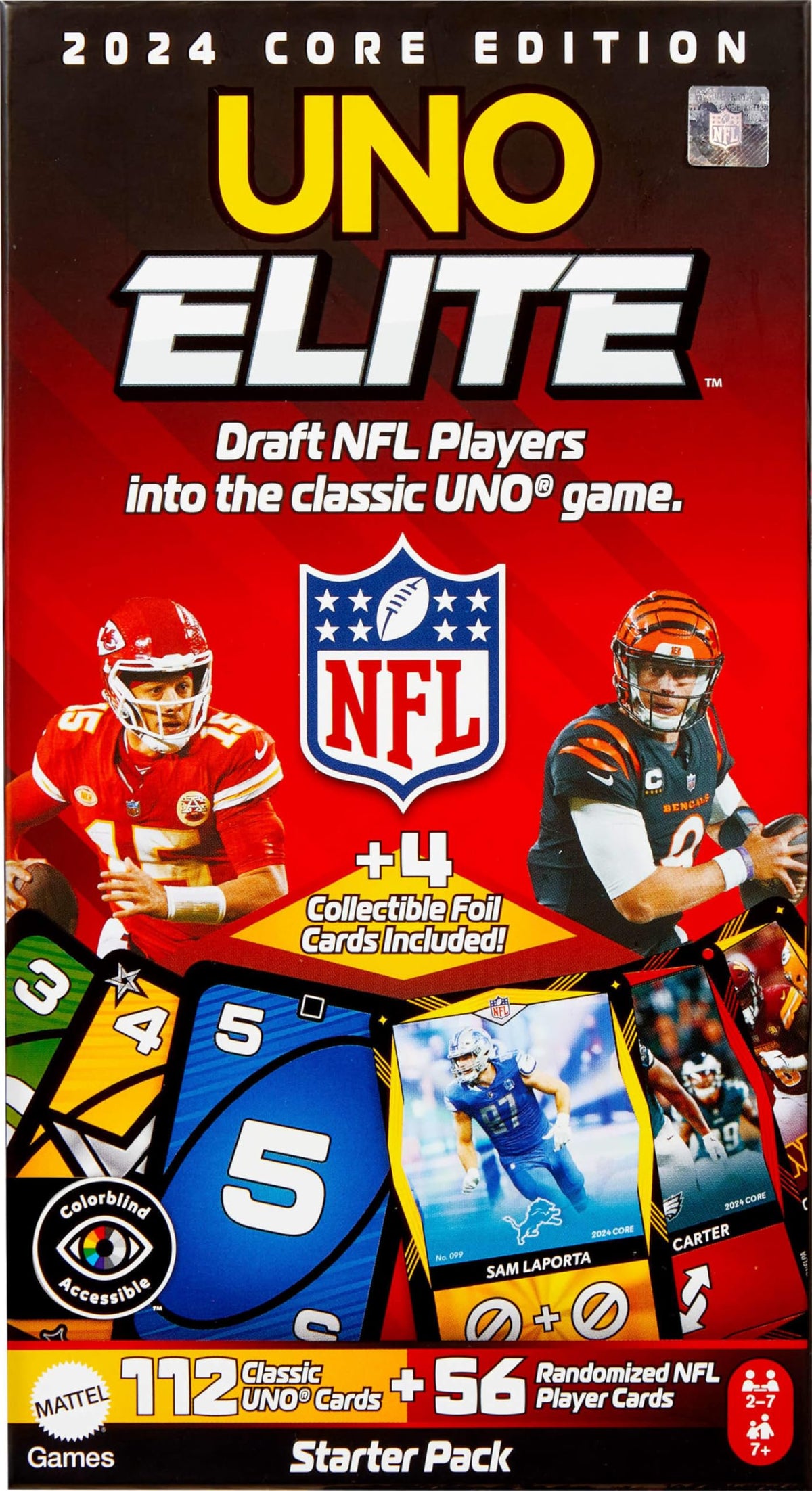 Mattel UNO Elite NFL Card Game 2024 with 4 Collectible Foil Cards