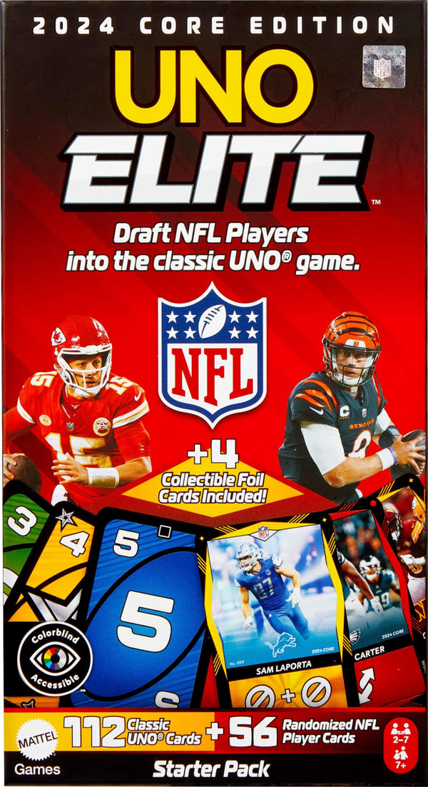 Mattel UNO Elite NFL Card Game 2024 with 4 Collectible Foil Cards