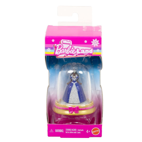 Mattel Mini BarbieLand Holiday Doll in Snow Globe – White & Blue Dress