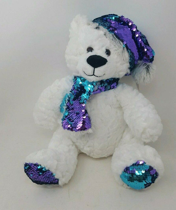 Gitzy 12" Flip Sequin Teddy Bear with Hat & Scarf – Purple