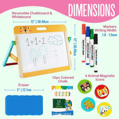 Toy Chest Kids Wooden Tabletop Easel with Whiteboard & Chalkboard
