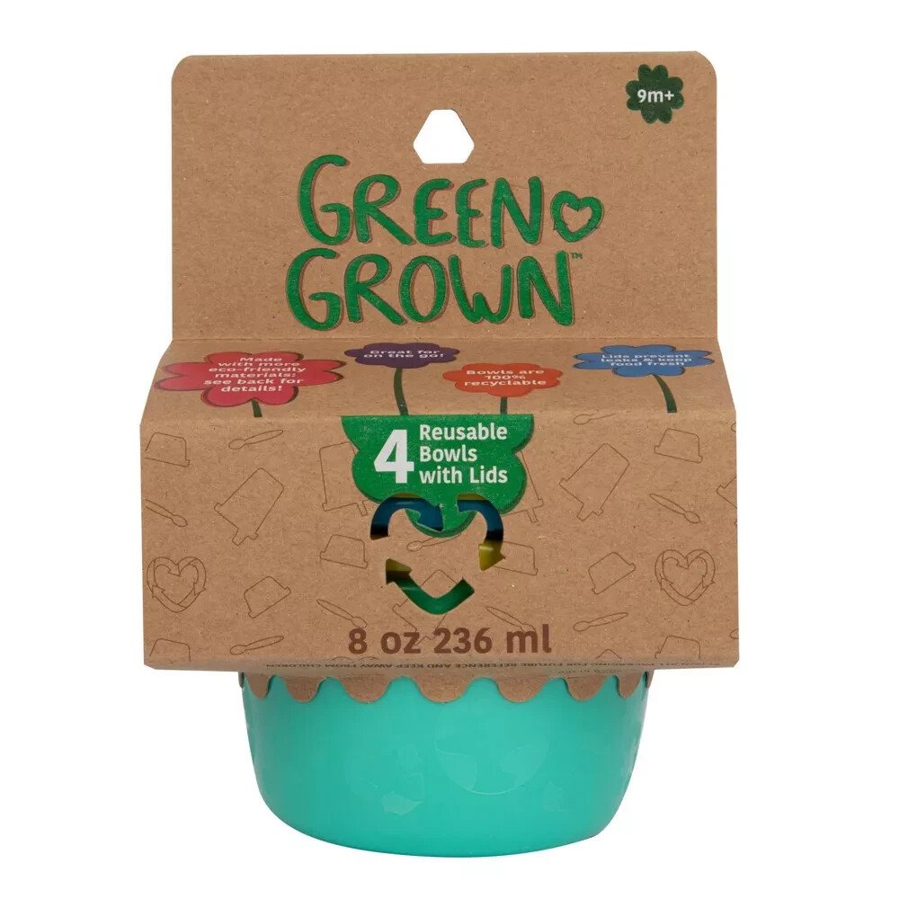 GreenGrown Reusable Toddler Snack Bowls with Lids, 4-Pack
