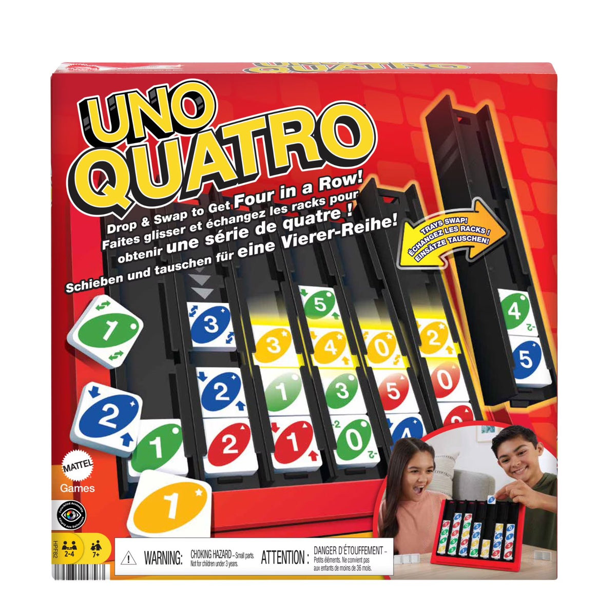 Mattel UNO Quatro Strategy Tile Game for 2-4 Players, 53 Pieces