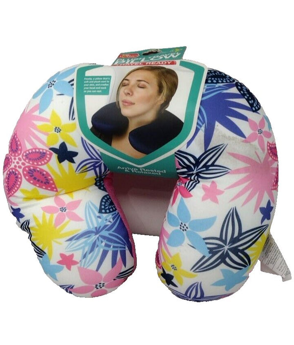 Trip Logic Plush Travel Pillow – White with Flowers, Neck Support