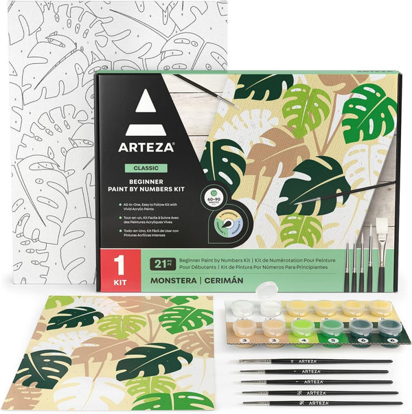 Arteza Paint by Numbers Kit – Monstera, 12x16 In, 21 Pieces