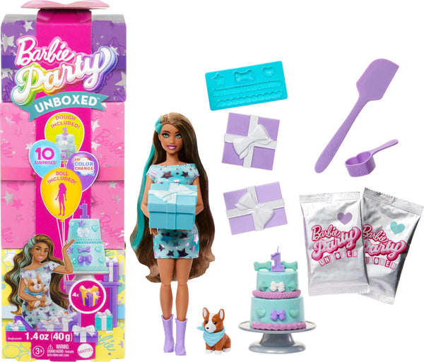 Barbie Party Unboxed Pet Birthday Party Stars Set – 10 Surprises