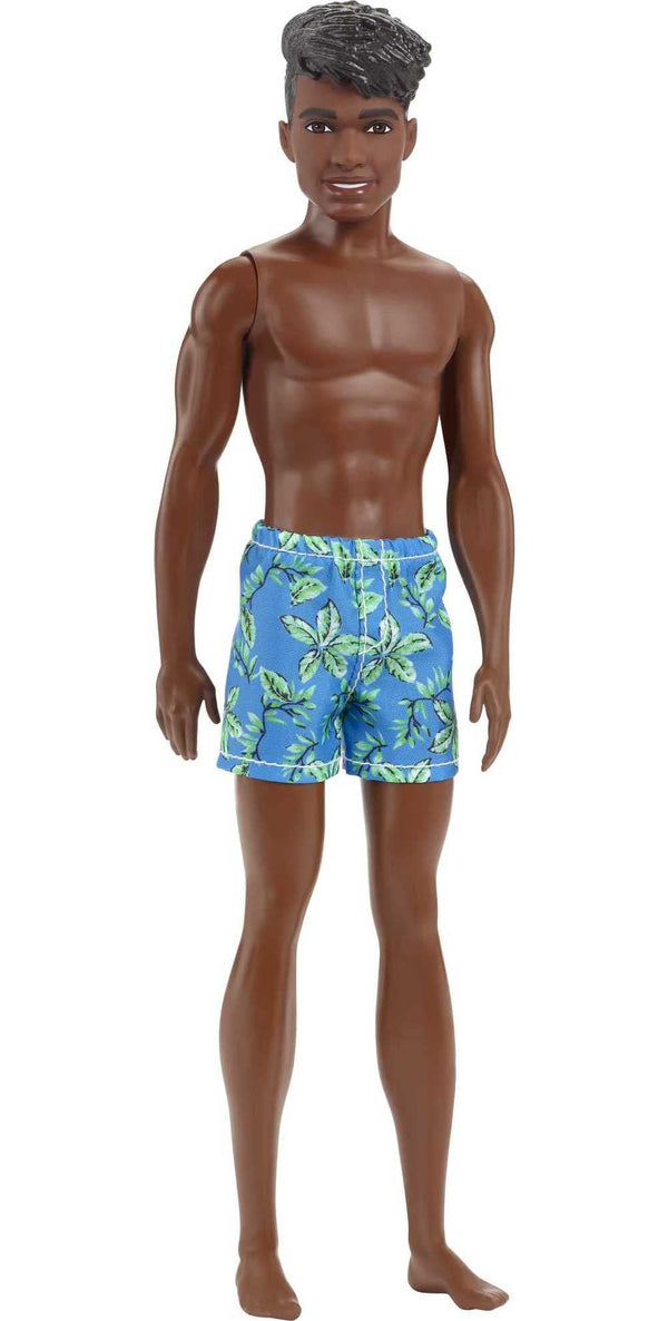 Barbie Ken Beach Doll – Black Hair, Blue Tropical Swim Trunks
