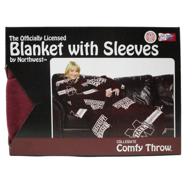 Northwest Mississippi State Bulldogs Comfy Throw Blanket with Sleeves