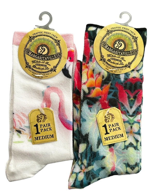 Margaritaville Flamingo & Flowers Graphic Crew Socks 2-Pack