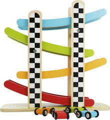 Toy Chest Wooden Race Track Ramp with 4 Mini Race Cars