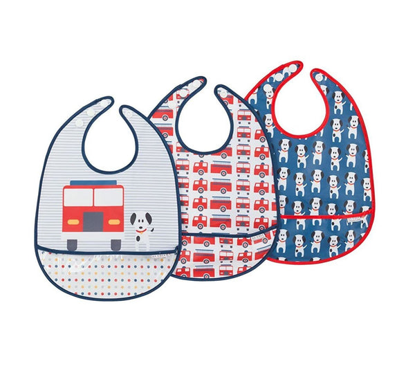 JJ Cole Bib Set – Fire & Dog Print | 3-Pack with Snap Closure